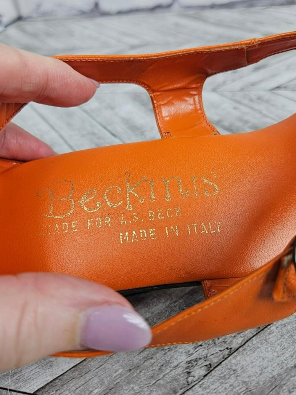Beckinis Vintage Gianna Sandals Womens 9 Orange Leather Shoes Flats Italy - Picture 2 of 16